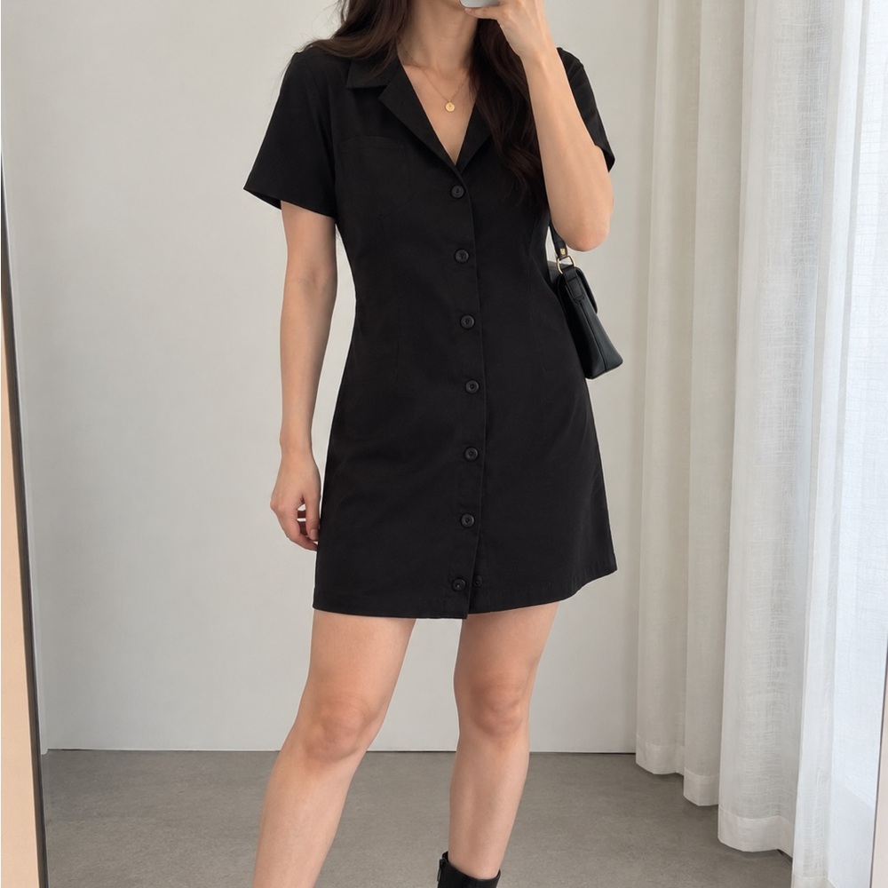 Brandy Melville Black Button-Front Shirt Dress